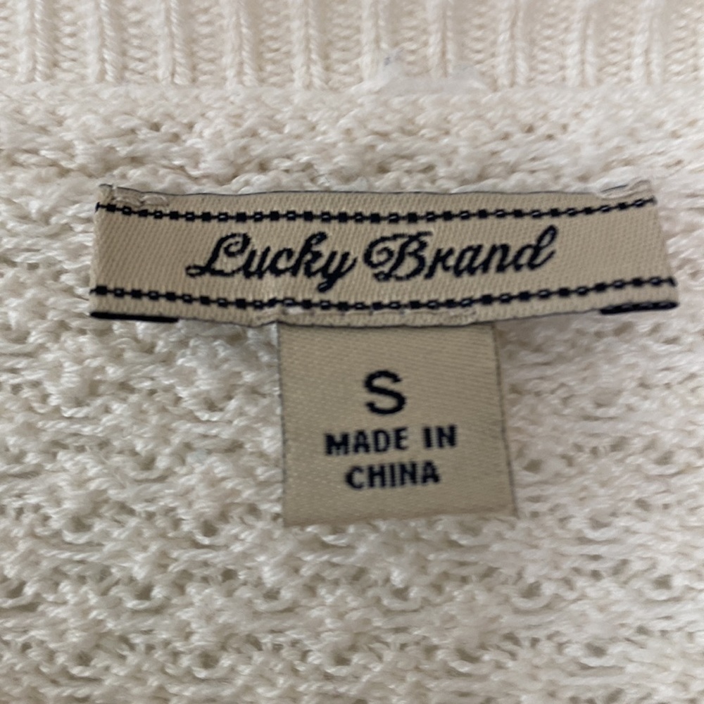 Lucky Brand Textured Sweater with Lacey Sheer Hem Sz Small w Measurements! - Picture 4 of 10